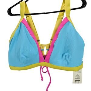 No Boundaries Bikini Top Womens 2X 19-21 Juniors Swimsuit Blue Pink Beachy Retro